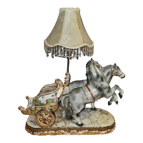 Porcelain Italy Roman Horses & Chariot  - lamp - quite large