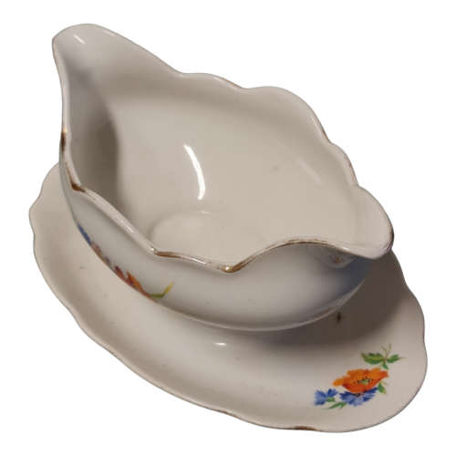 Porcelain/Sauce Boat/Gravy Boat with Attached Underplate