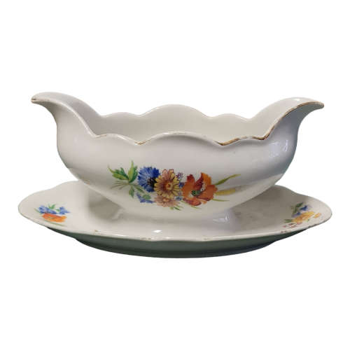 Porcelain/Sauce Boat/Gravy Boat with Attached Underplate