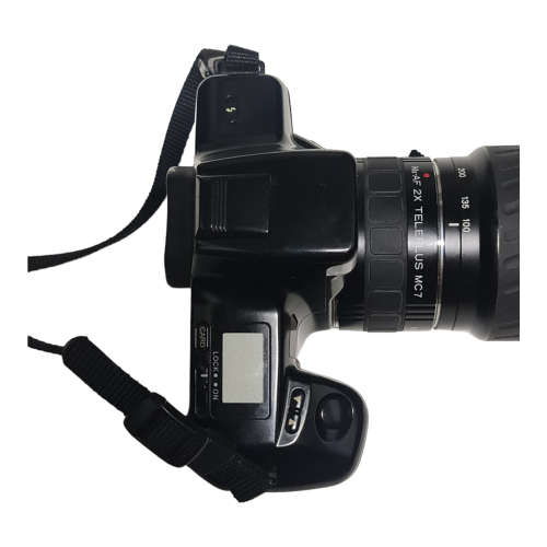 Minolta Dynax 5000i film camera combo, including two lenses and bags.