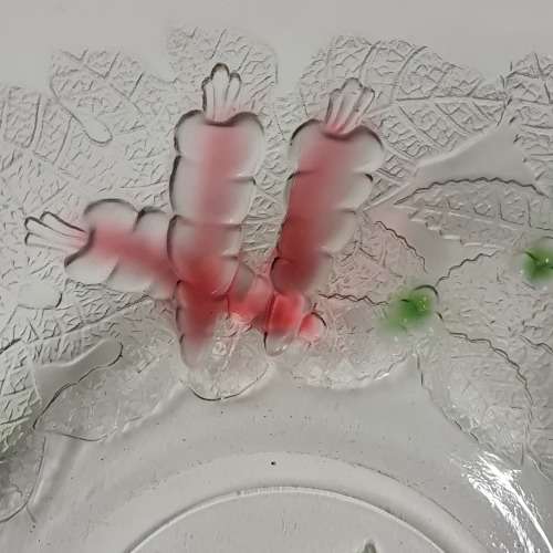 Vintage Indonesia Clear Embossed Milti-Colored Fruit Design Glass Bowl