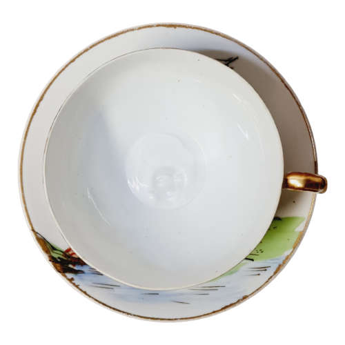 Vintage Japanese Lithophane Geisha Kutani Porcelain Tea Cups and Saucers Bone China Japan, four sets