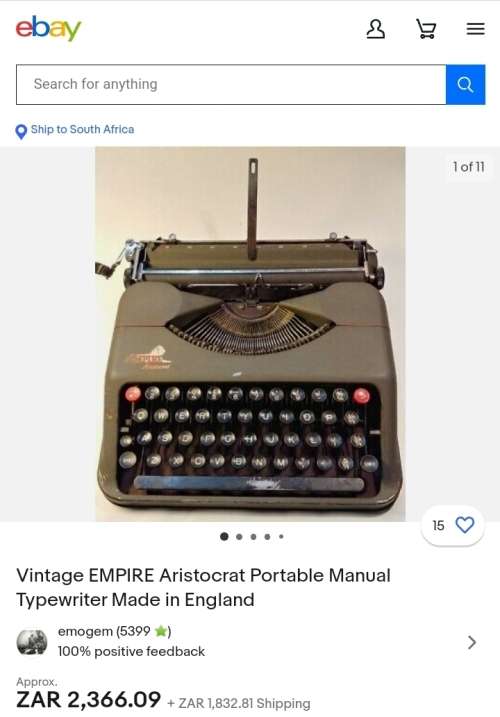 Vintage EMPIRE Aristocrat Portable Manual Typewriter Made in England