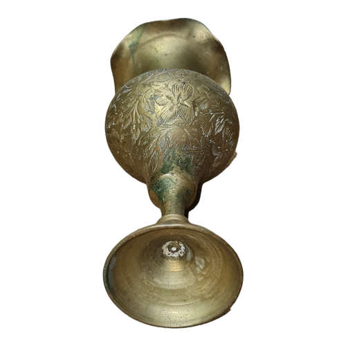 VINTAGE INDIAN BRASS VASE WITH RUFFLED RIM AND INTRICATE DESIGN 6` TALL DECOR