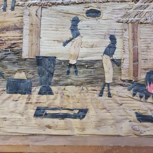 African Hand Made Picture -  Reed Straw Bark Leaves