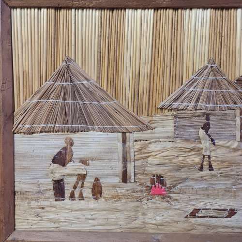 African Hand Made Picture -  Reed Straw Bark Leaves