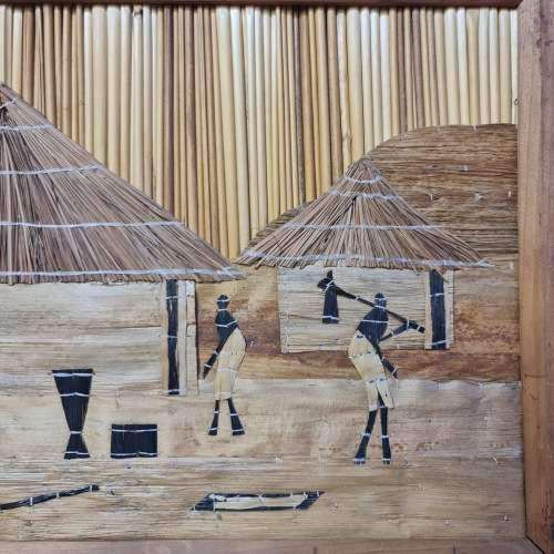 African Hand Made Picture -  Reed Straw Bark Leaves