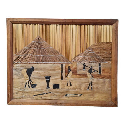 African Hand Made Picture -  Reed Straw Bark Leaves