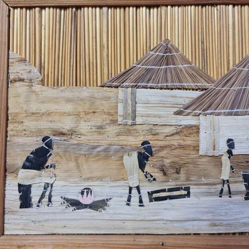 African Hand Made Picture -  Reed Straw Bark Leaves