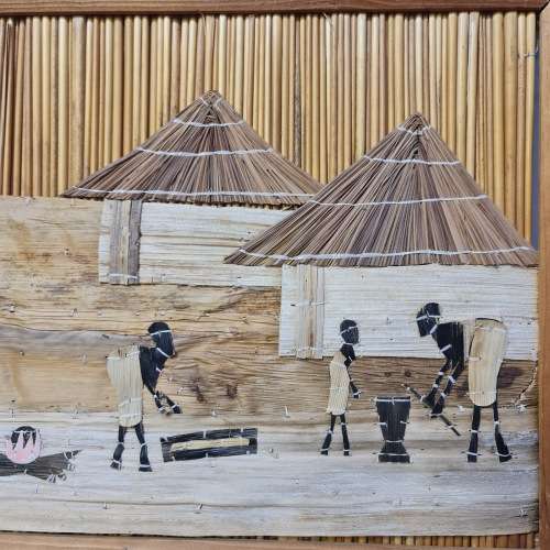 African Hand Made Picture -  Reed Straw Bark Leaves