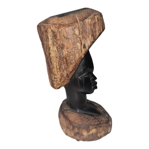 Vintage African Tanzanian Makonde Mpinga Woman Head Carved From Light and Dark