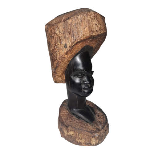 Vintage African Tanzanian Makonde Mpinga Woman Head Carved From Light and Dark