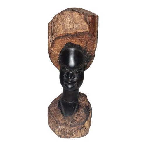 Vintage African Tanzanian Makonde Mpinga Woman Head Carved From Light and Dark