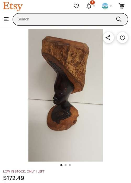 Vintage African Tanzanian Makonde Mpinga Woman Head Carved From Light and Dark