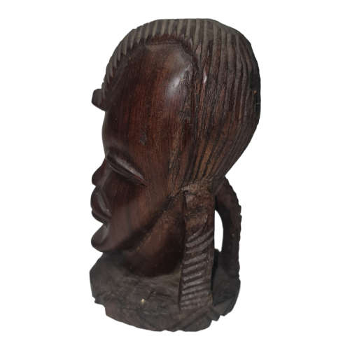 Vintage Tribal Heavy Hand Carved Wooden African Head Sculpture Malawi