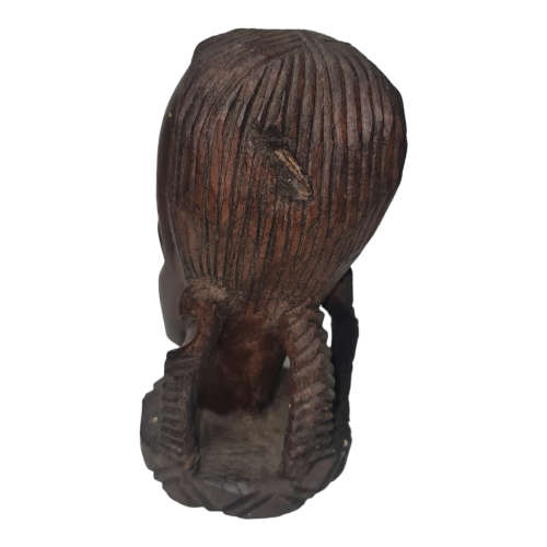 Vintage Tribal Heavy Hand Carved Wooden African Head Sculpture Malawi
