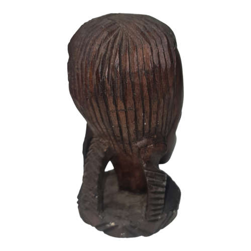 Vintage Tribal Heavy Hand Carved Wooden African Head Sculpture Malawi