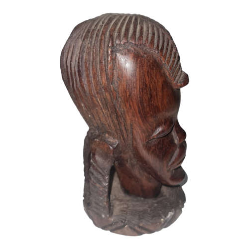 Vintage Tribal Heavy Hand Carved Wooden African Head Sculpture Malawi