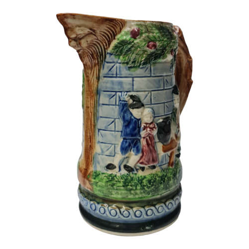 Vintage Victorian Style Ceramic Pitcher With  Raised Figures