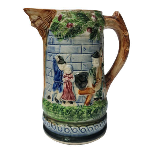Vintage Victorian Style Ceramic Pitcher With  Raised Figures