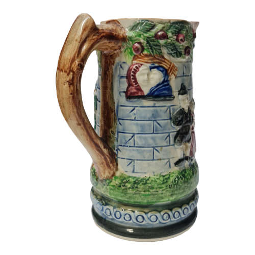 Vintage Victorian Style Ceramic Pitcher With  Raised Figures