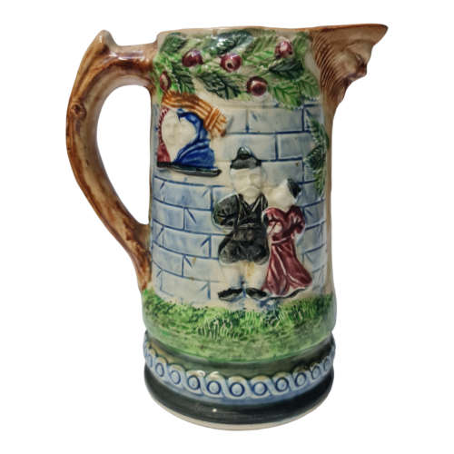 Vintage Victorian Style Ceramic Pitcher With  Raised Figures