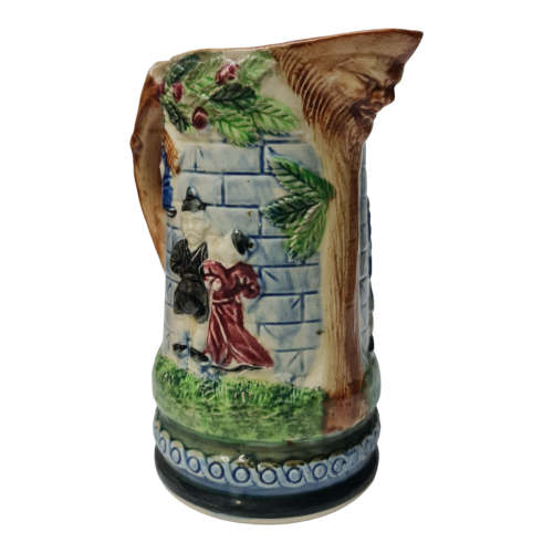Vintage Victorian Style Ceramic Pitcher With  Raised Figures