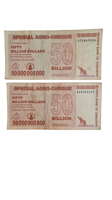 Zimbabwe 50 Billion Dollars SPECIAL AGRO CHEQUE 2008