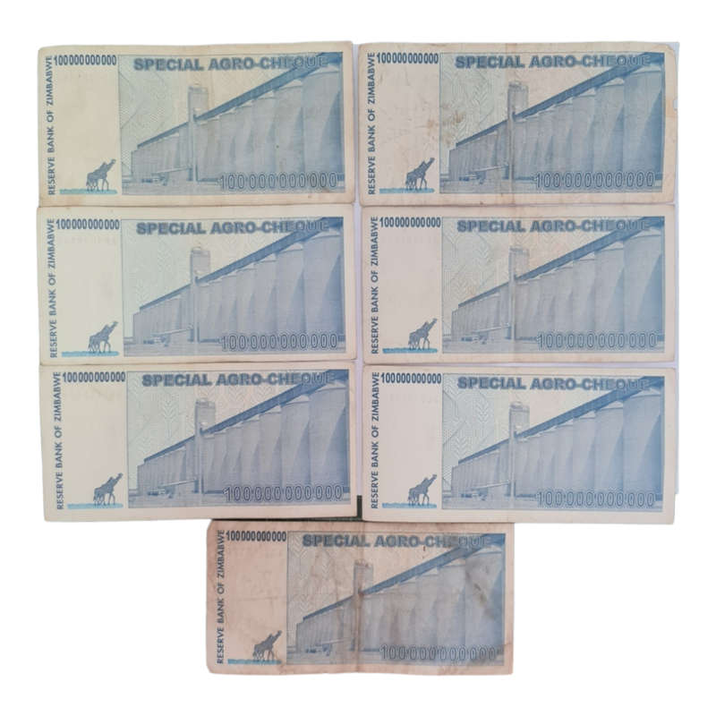 ZIMBABWE 100 Billion Dollars Special Agro Cheque Banknote, 2008 Circulated
