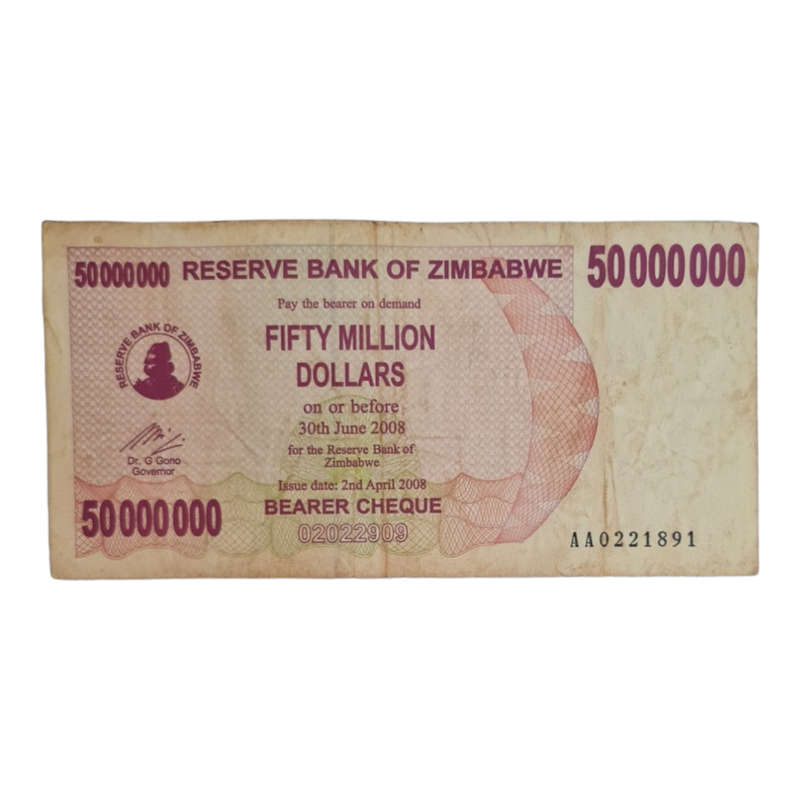 Fifty Million Dollars Bank Note From Zimbabwe