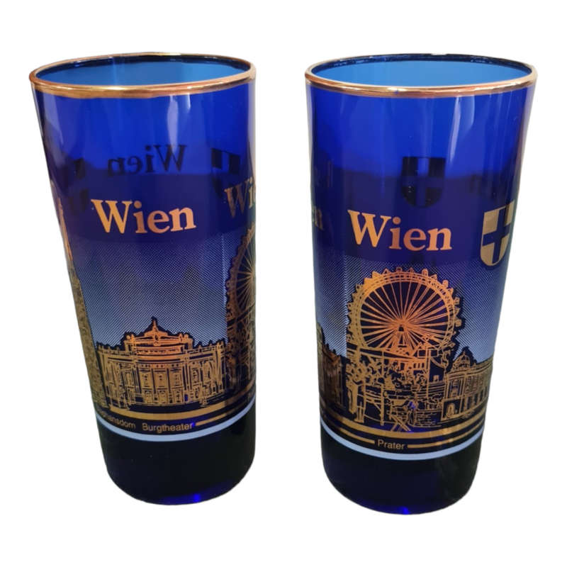 Cobalt Blue and Gold Wien Souvenir Drinking Glass
