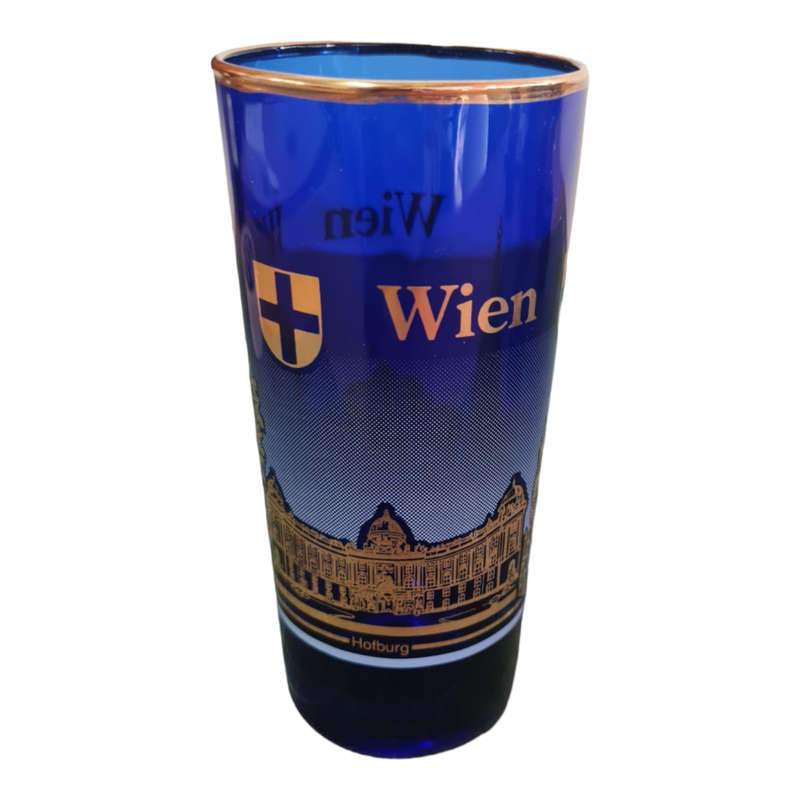 Cobalt Blue and Gold Wien Souvenir Drinking Glass