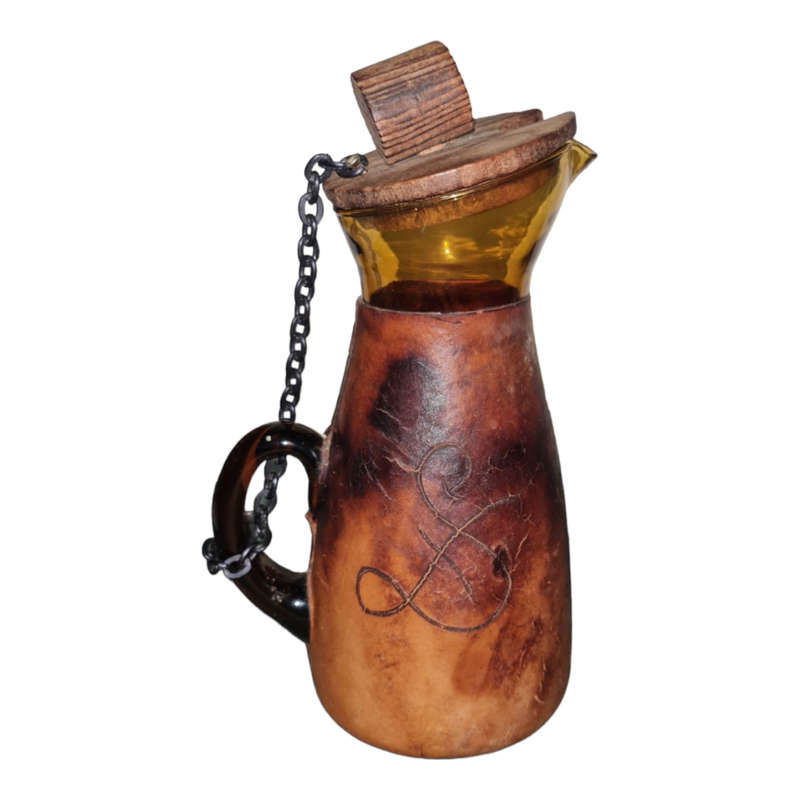 Vintage Sangria Pitcher Wooden lid Leather and Chain