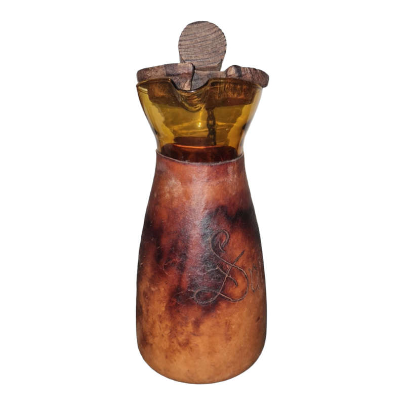 Vintage Sangria Pitcher Wooden lid Leather and Chain