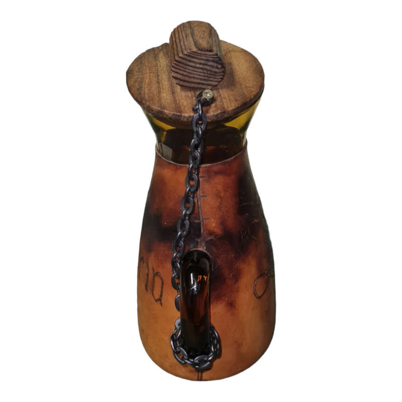 Vintage Sangria Pitcher Wooden lid Leather and Chain