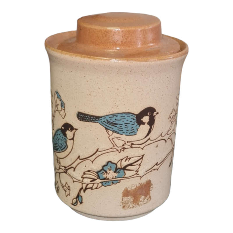 Vintage 1970s Ashdale Pottery Kitchen Jar blue tit birds