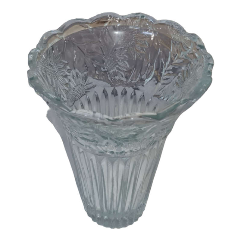 Vintage KIG MALAYSIA Crystal Vase with Embossed Sunflowers