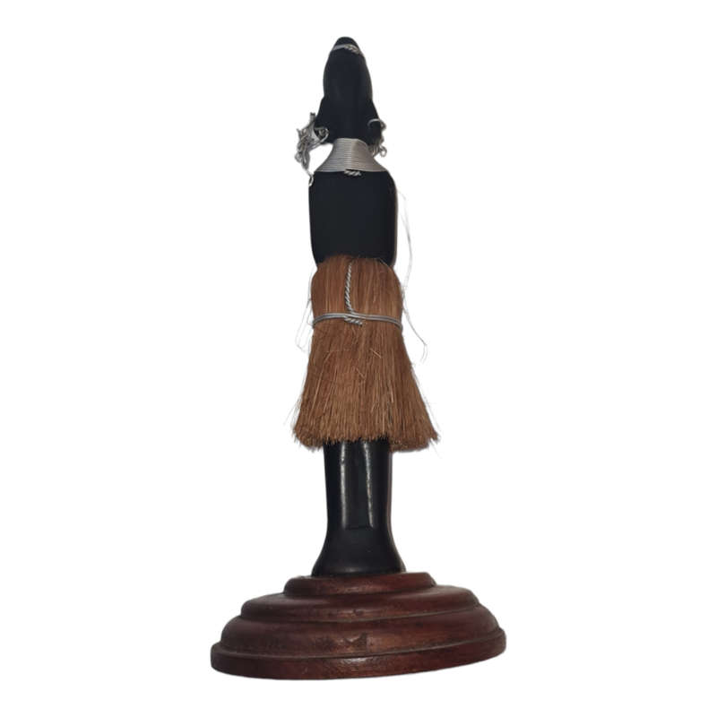 Vintage Hand Carved Wood Tribal African Figurine Grass Skirt