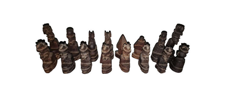 VINTAGE POLISH HAND CARVED WOOD FIGURAL CHESS SET 32 p