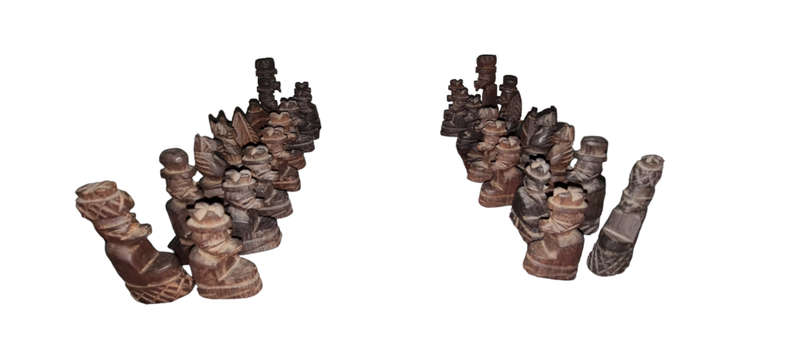 VINTAGE POLISH HAND CARVED WOOD FIGURAL CHESS SET 32 p
