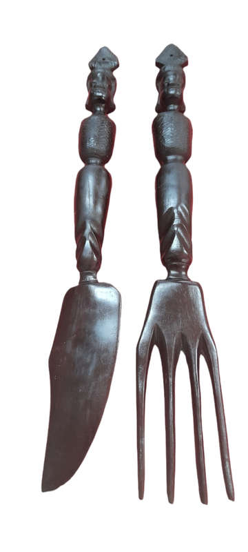 Handcrafted Wood African Fork And Knife