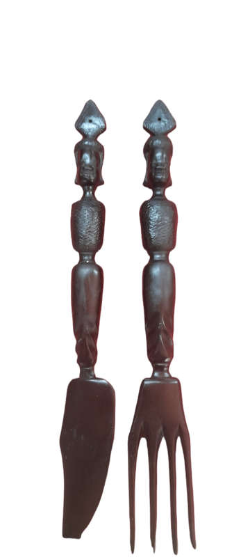 Handcrafted Wood African Fork And Knife