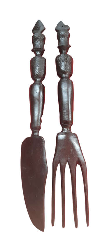 Handcrafted Wood African Fork And Knife