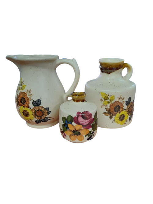 Floral Ceramic Odd Set - Jug, Jar and Bud Vase  
