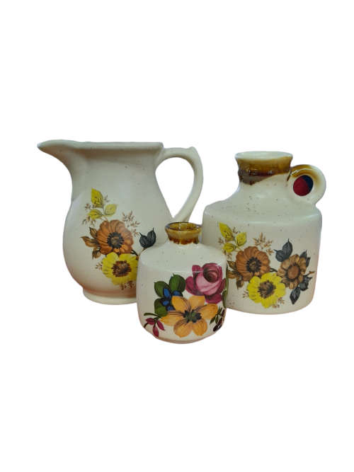 Floral Ceramic Odd Set - Jug, Jar and Bud Vase  