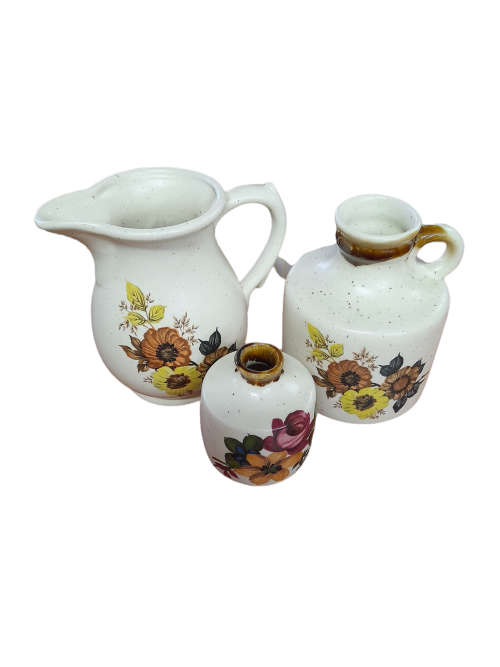 Floral Ceramic Odd Set - Jug, Jar and Bud Vase  