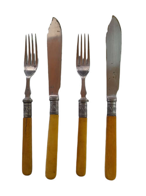 Vintage Set Of Two Silver Plated Fish And Fork Set