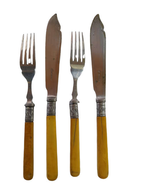 Vintage Set Of Two Silver Plated Fish And Fork Set