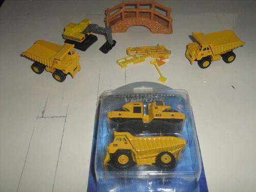 selection of road works vehicles/signs possibly 00/ho (not the bridge)