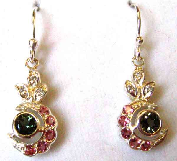 Gorgeous Sterling , Genuine Tourmaline and Diamonds Earings